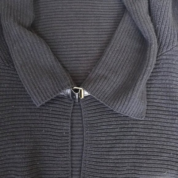 Olsen Open Cotton Leather Faux Cardigan Jacket Sweater Buckle Knit Ribbed Knit L - Picture 7 of 13